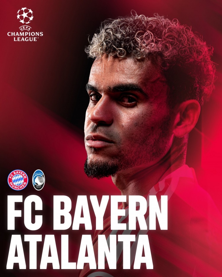 首回合6-1大胜！拜仁发布对阵亚特兰大海报：封面人物迪亚斯