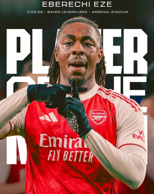 世界波破门，埃泽当选阿森纳2-0勒沃库森球迷票选队内最佳球员