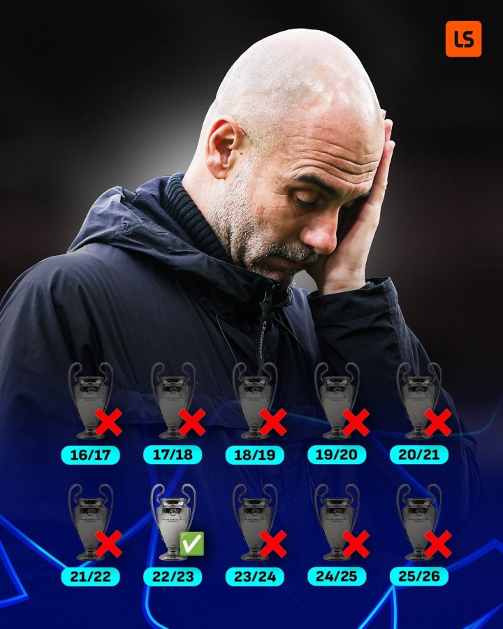 遇上宿敌！瓜迪奥拉带曼城征战欧冠10年仅1冠，4次被皇马淘汰