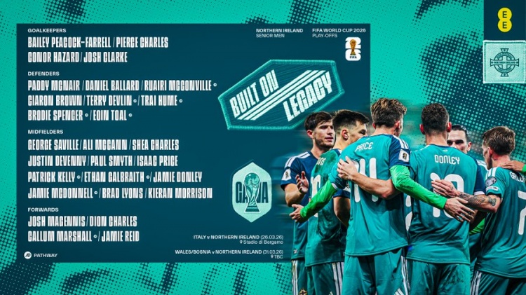 世预赛附加赛战意大利，北爱尔兰名单：休姆、巴拉德、德文尼在列