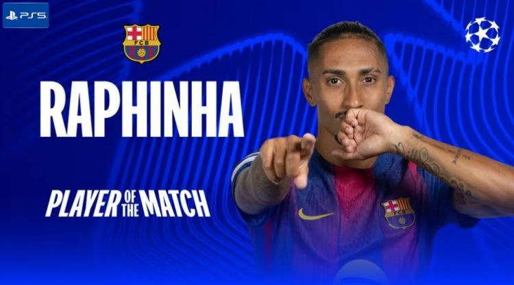 2球2助攻！欧冠官方：拉菲尼亚当选巴萨7-2纽卡全场最佳