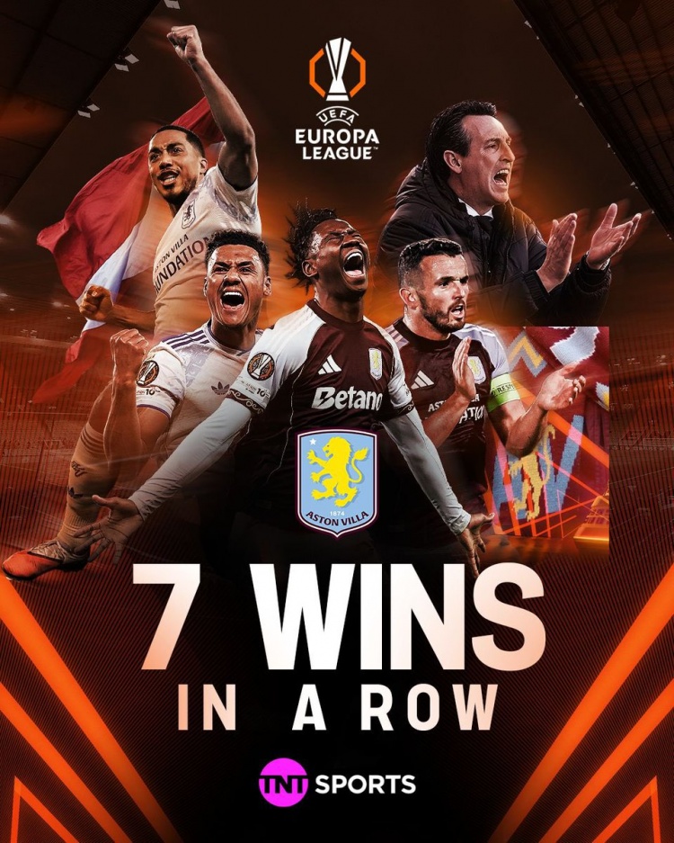 维拉欧联杯7连胜，创造英格兰球队2018年后该赛事最长连胜纪录