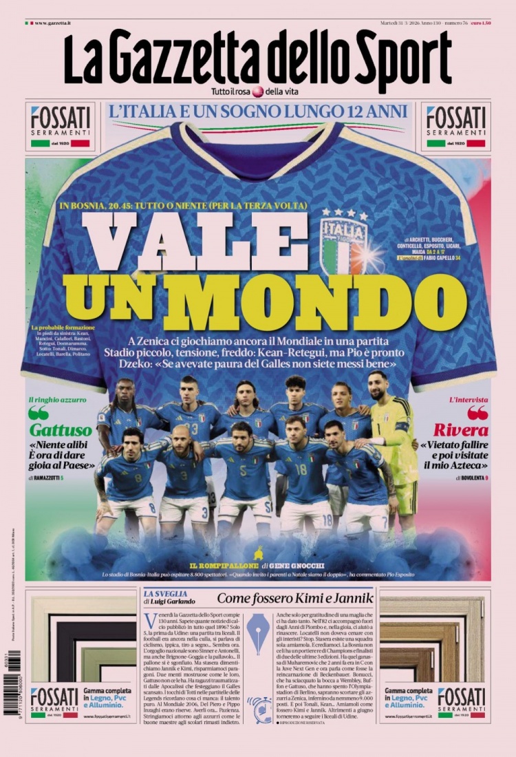 米体头版：一个长达12年的梦，意大利值得一届世界杯